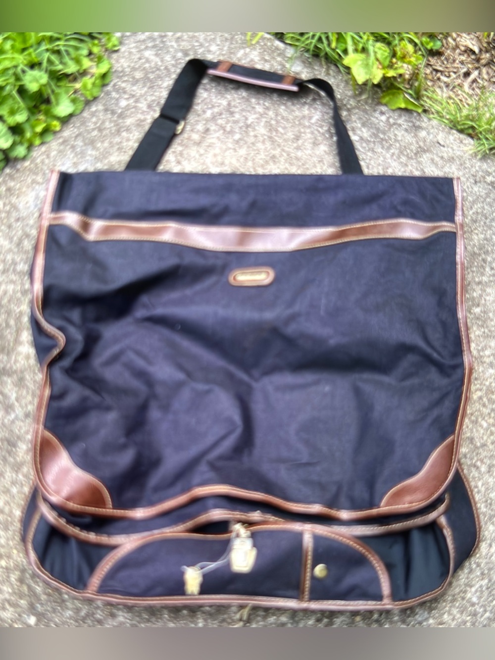 Vintage Jaguar Navy Canvas & Leather Trim Hanging Garment Bag